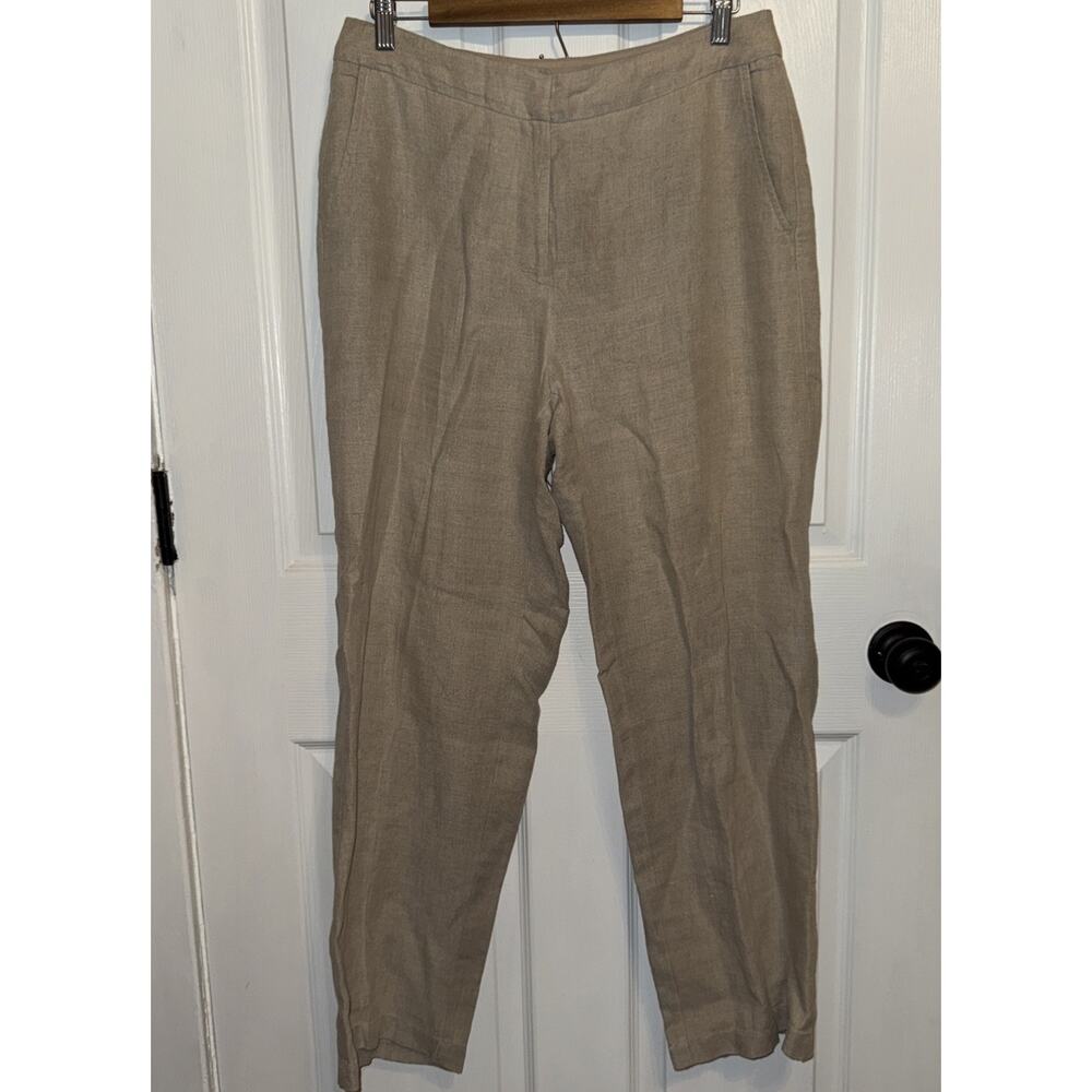 Eileen Fisher Women’s Tan Irish Linen Wide Leg Pants Crop PM Petite High Rise